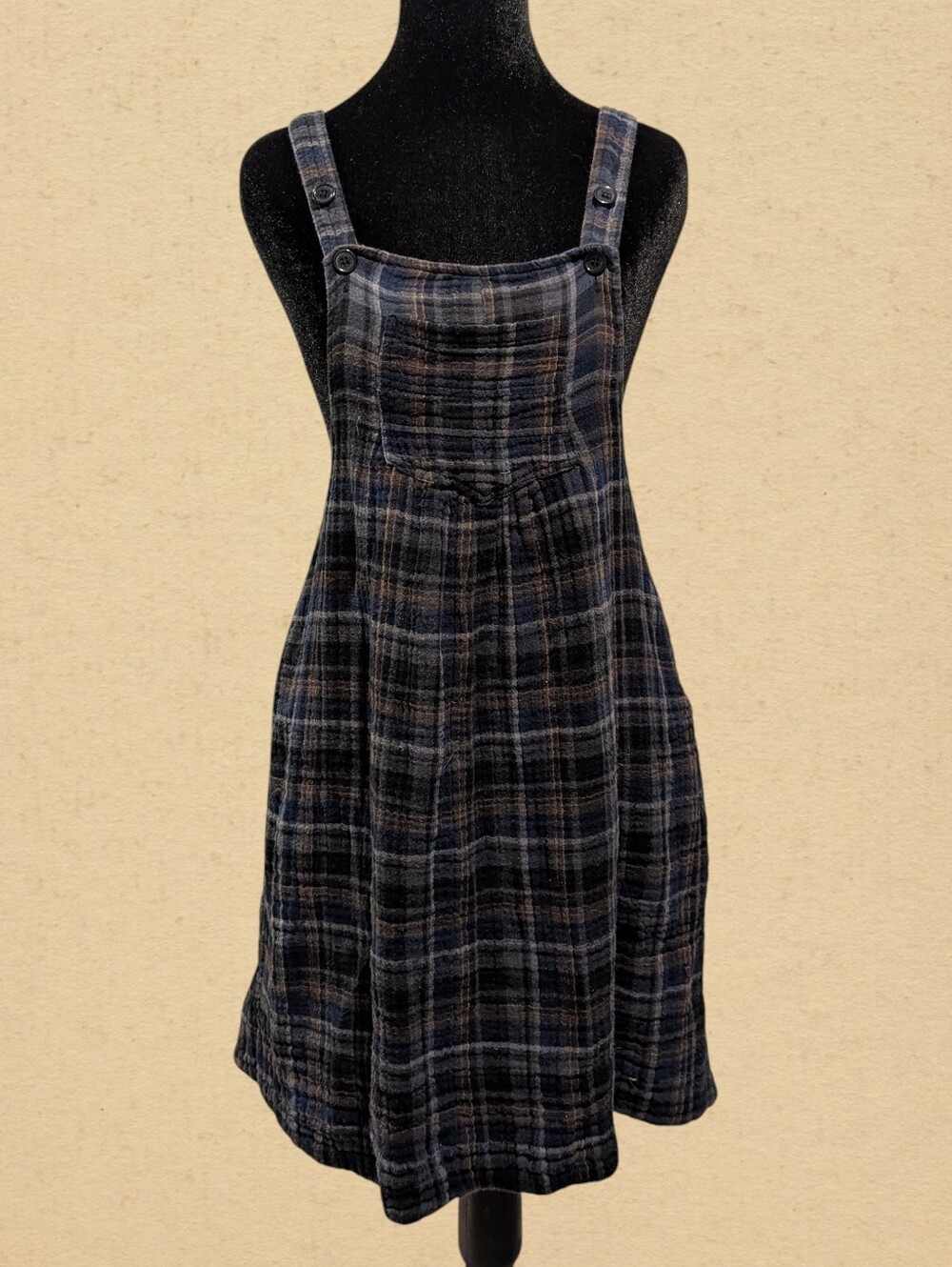 Plaid Mini Overalls Dress